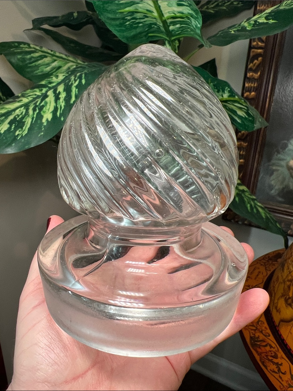 Antique 1800s Dakota Style Candy Jar Lid Apothecary Jar Top Clear Glass Swirl